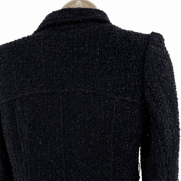 INC INTERNATIONAL CONCEPTS BLACK BOUCLE COAT W/ VELVET RUFFLE & METALLIC THREAD - Picture 4 of 5